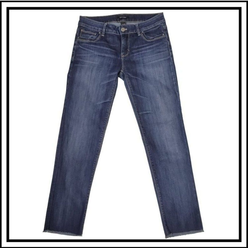 WHBM White House Black Market Slim Crop Dark Wash Factory Frayed Ankle/Hem Sz 2